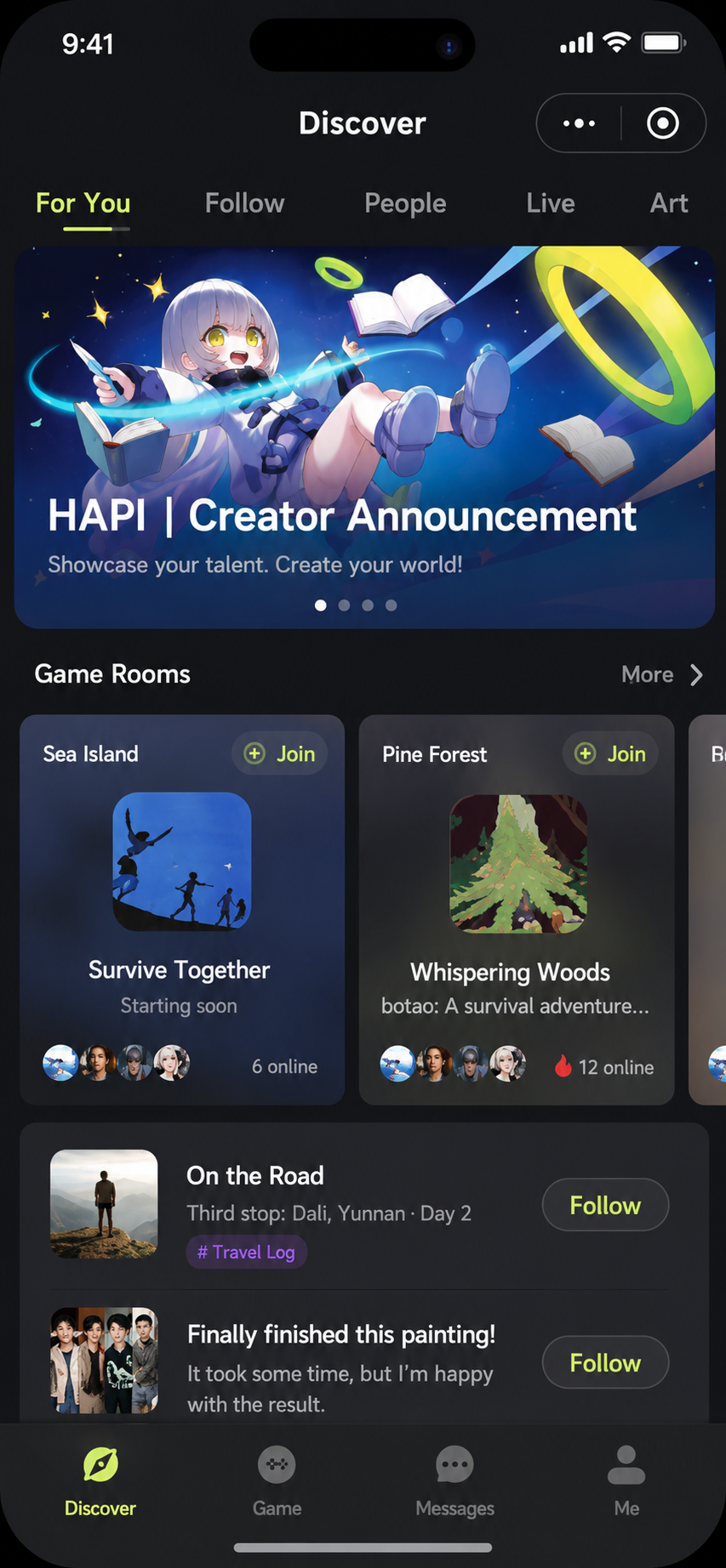 Hapi Discover and game rooms